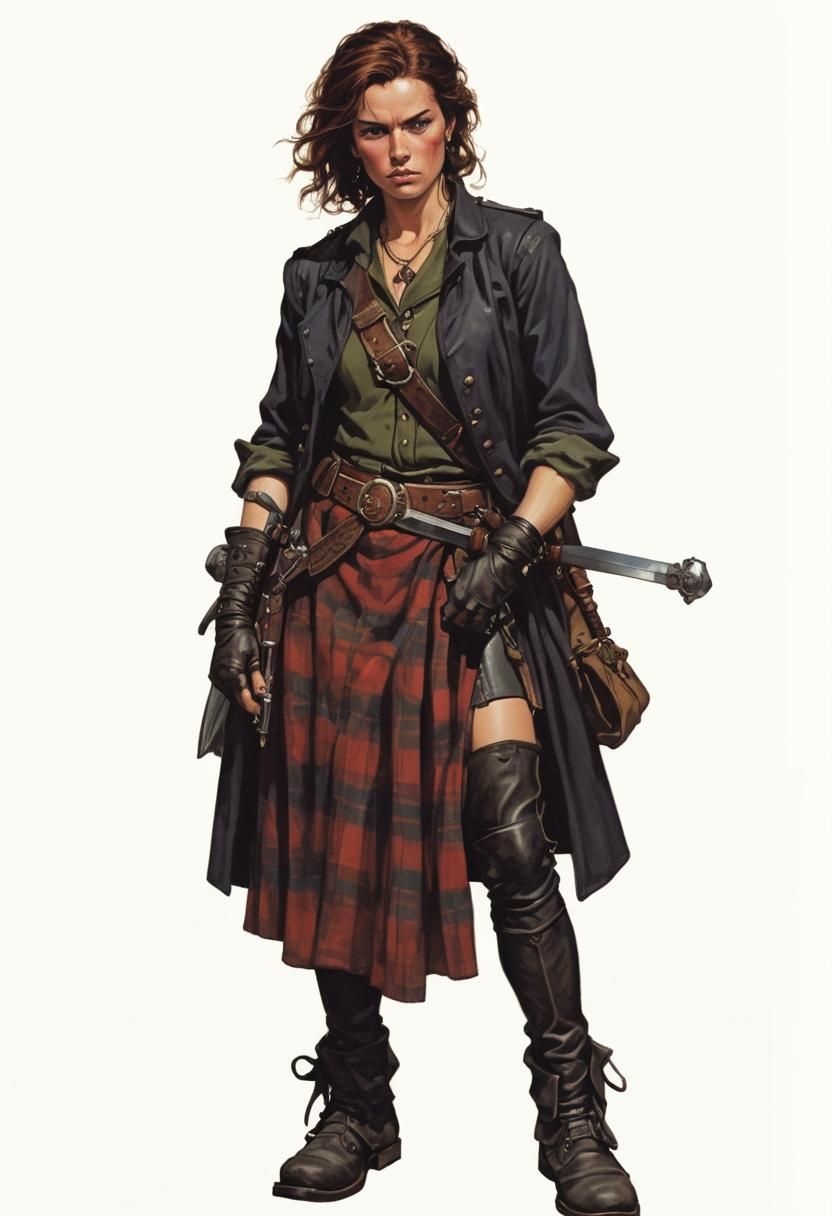 Detailed Illustration of Scottish Swordswoman