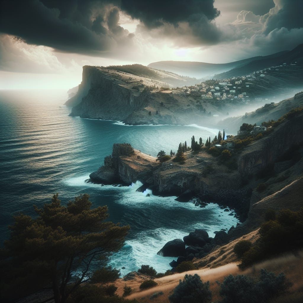 Hyperrealistic Tempestuous Sea Under Overcast Sky