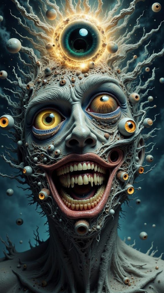 Fractal Faced Man in Windswept Dreamscape