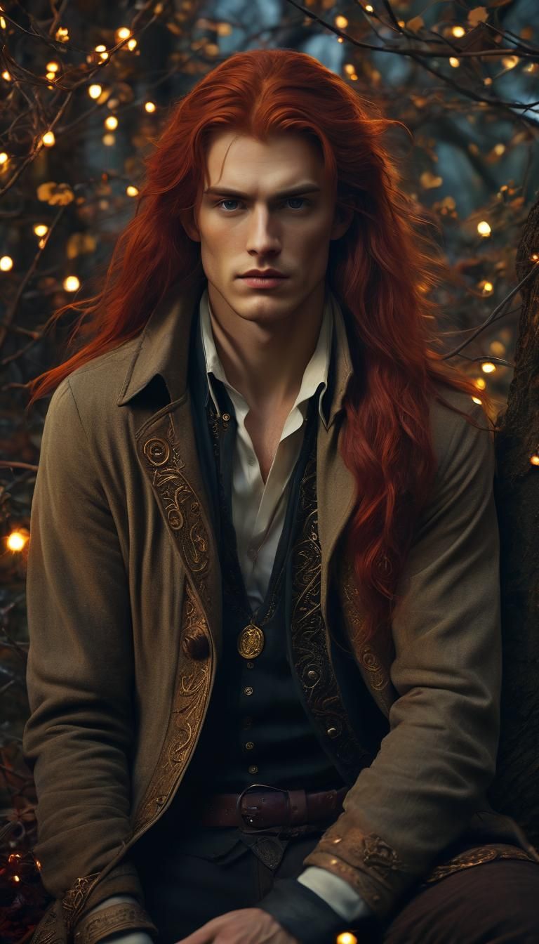 Red-Haired Hunter with Golden Eye in Autumnal Scene