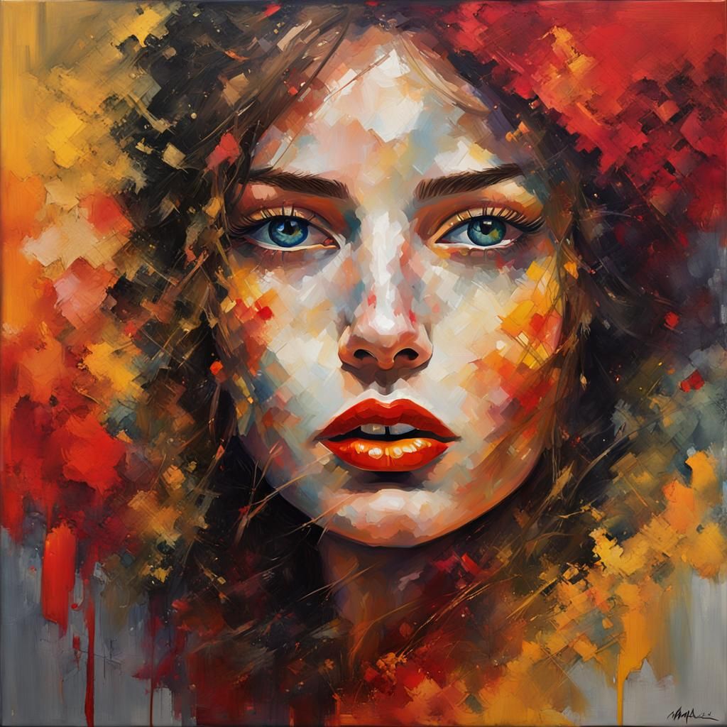 Vivid Graffiti Art: Captivating Woman with Piercing Gaze