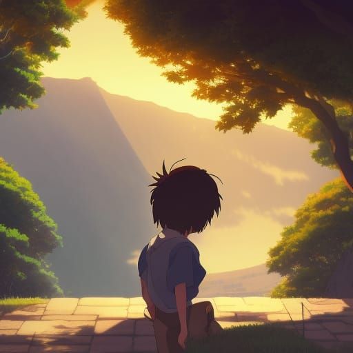 Anime-Style Portrait in Ghibli and Shinkai Style
