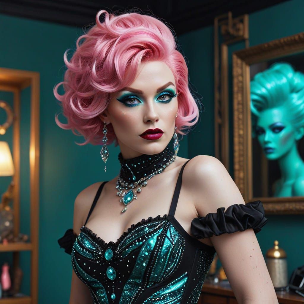 Devious Genderbending Figure in Surreal Fractal Landscape