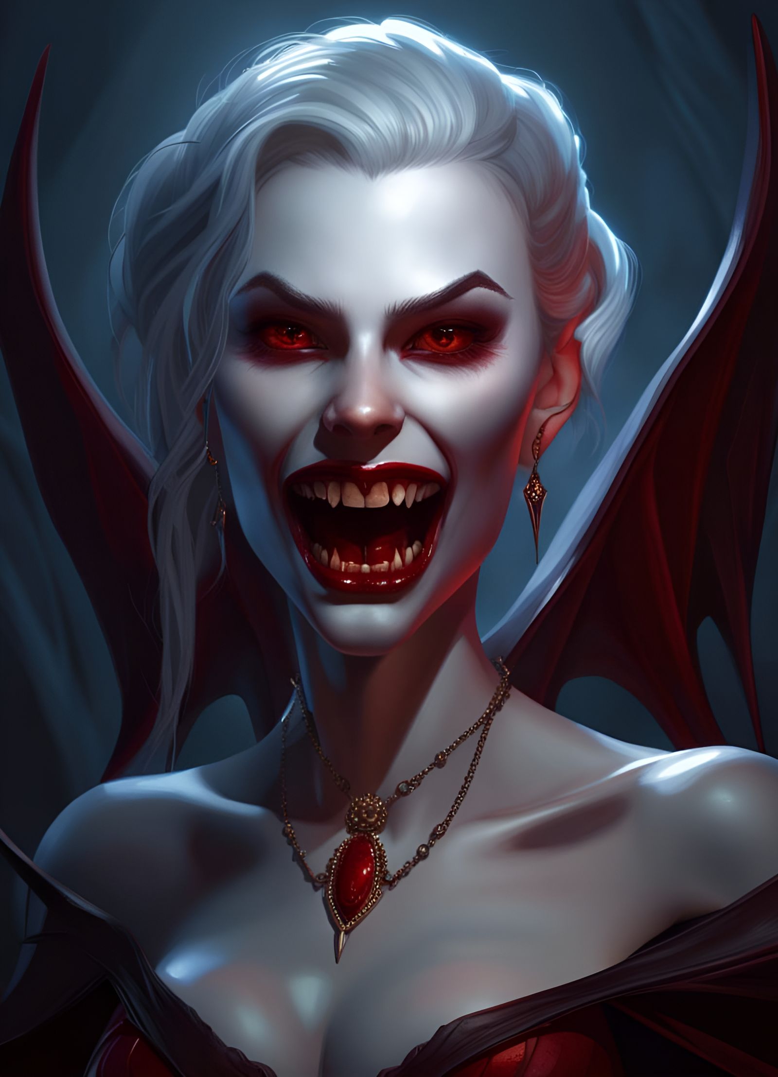 Fierce Vampire Woman with Red Eyes