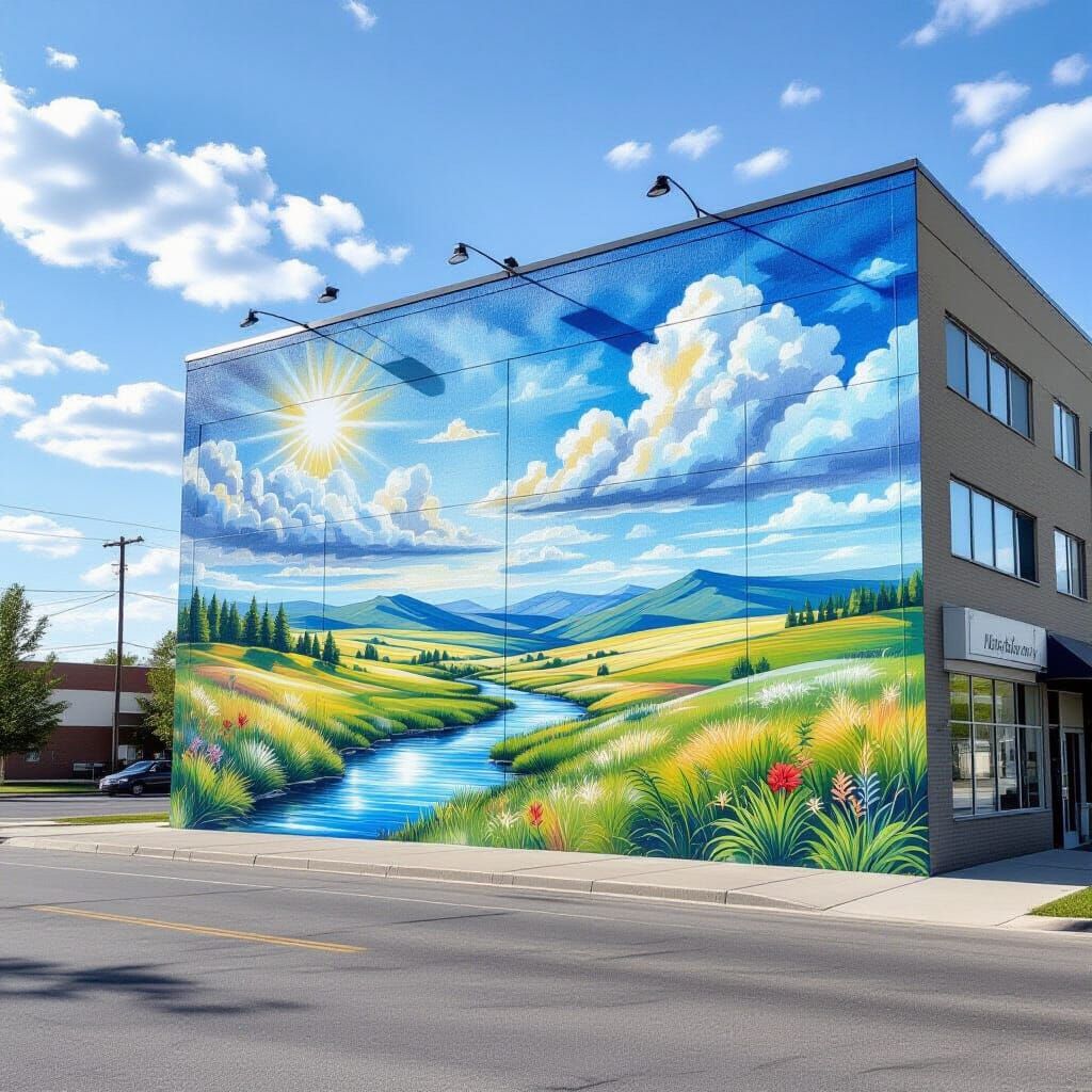 Saskatchewan Landscape Mural Airbrushed on Building