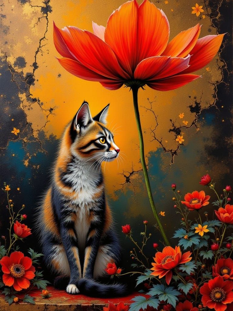 Whimsical Feline Enchantress in a Dreamlike Rococo Scene