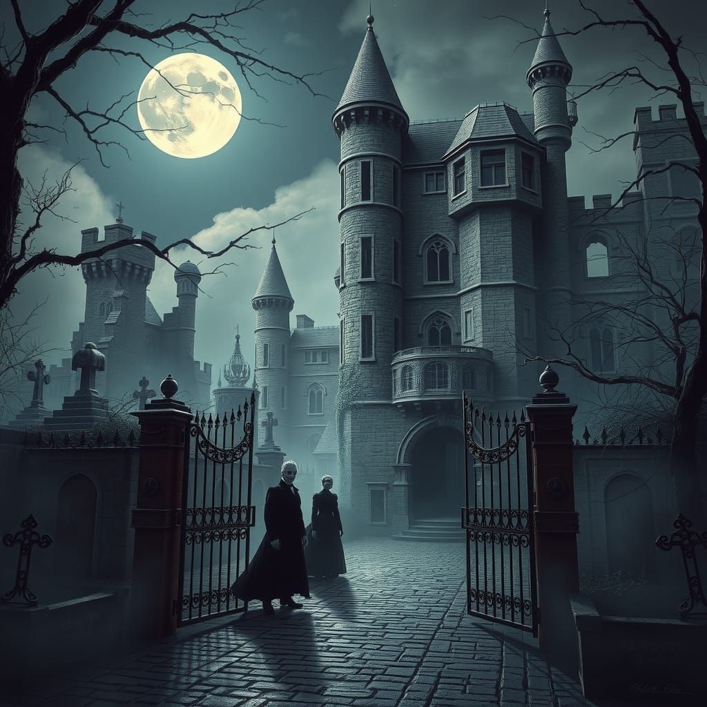 Gothic Halloween Scene in Ancient Castle