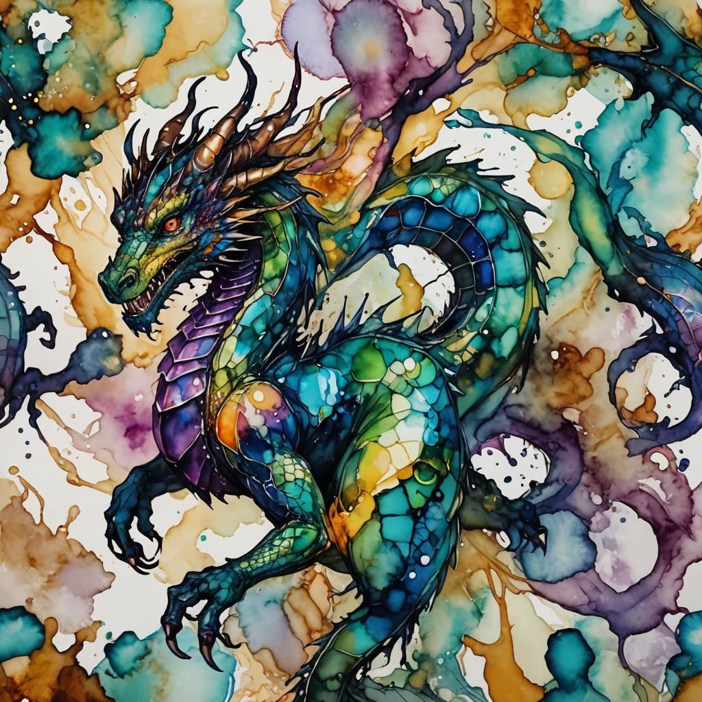 Alcohol Ink Dragonoid Fighting Fairy