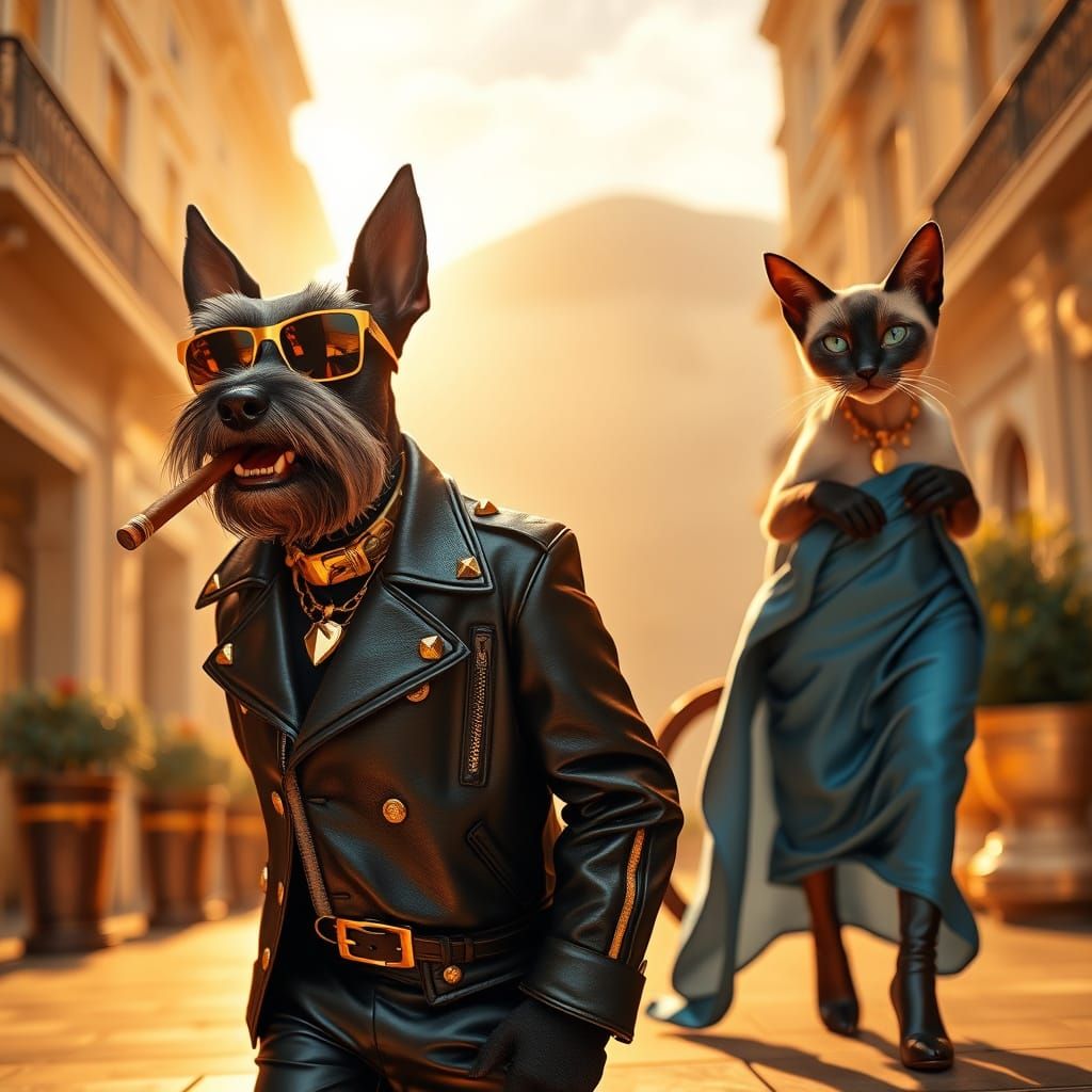 Swaggering Gangsta Schnauzer in Luxury Gold Setting