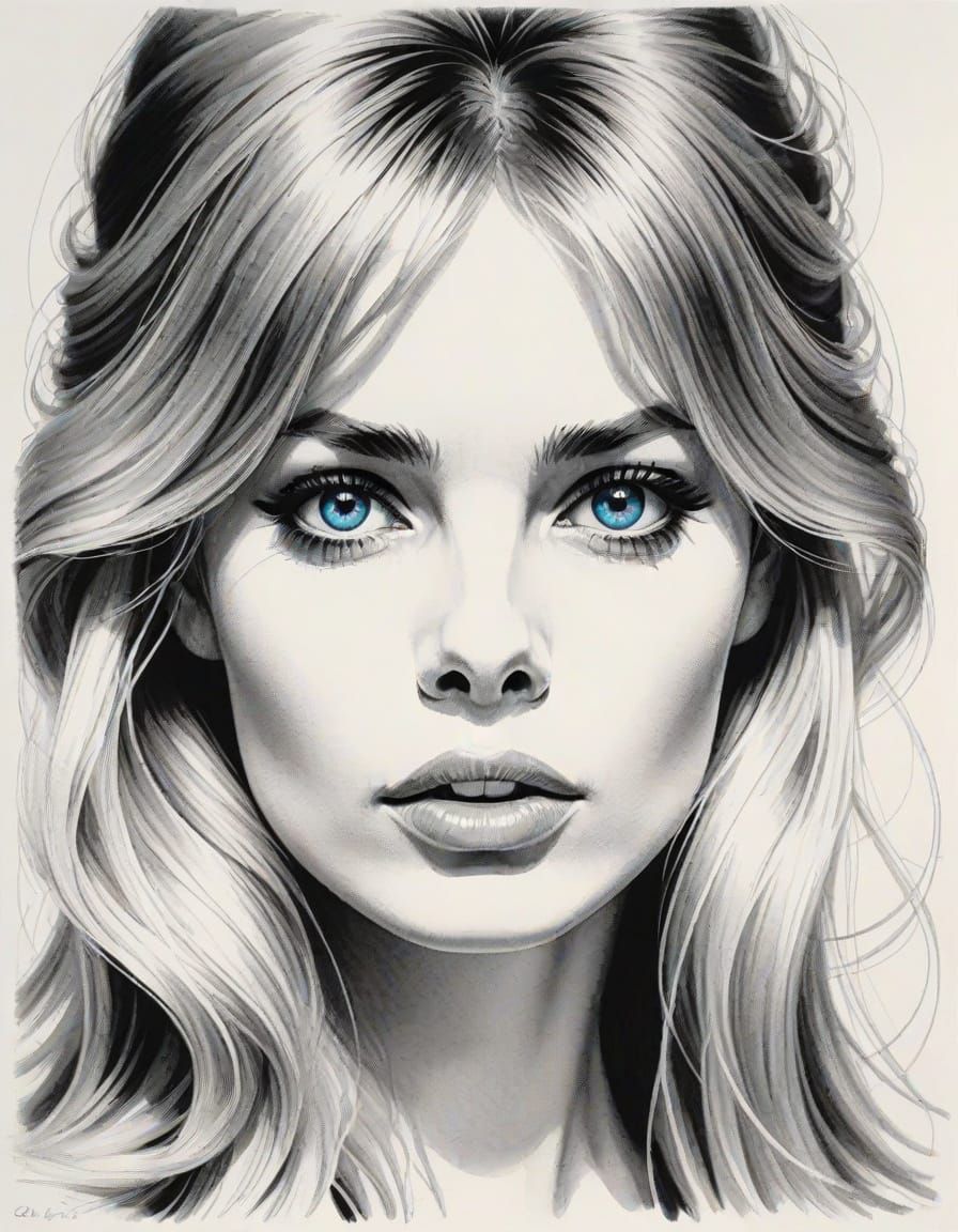 Minimalist Red Pencil Drawing of Brigitte Bardot