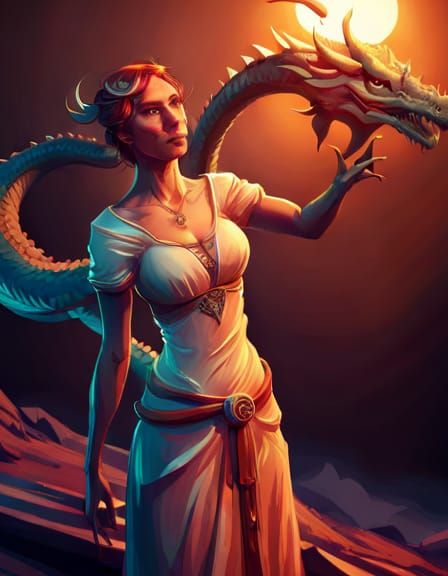 Woman's Selfie with Dragon: Hyperdetailed Concept Art