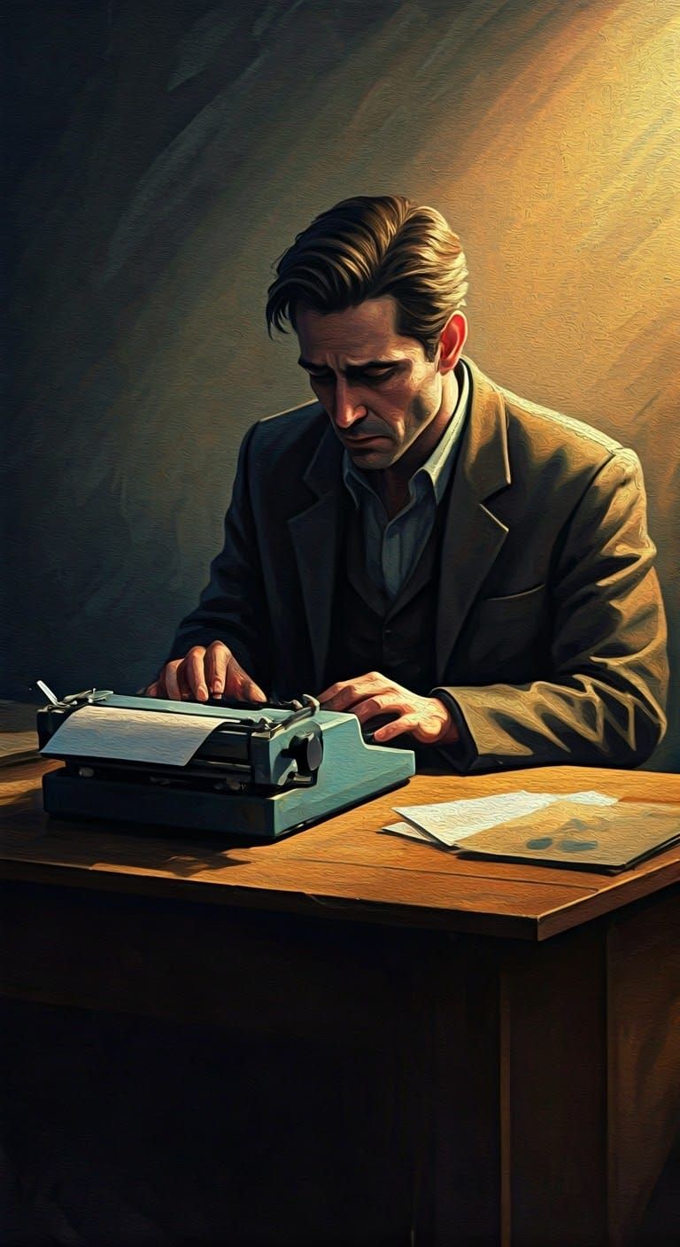 A Solitary Writer in Somber Ambiance