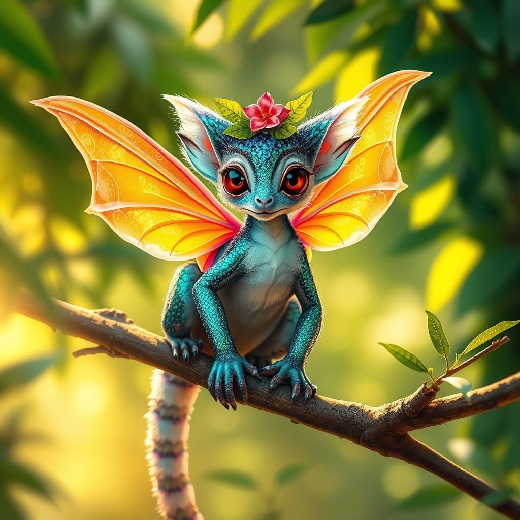 Mystical Fairy Dragon Lemur in Emerald Forest