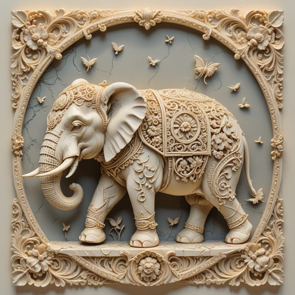 Baroque Ivory Elephant Sculpture in Moonlight