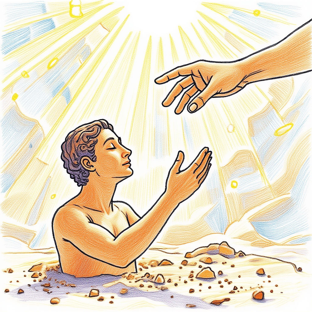 Divine Hand Sculpting Clay Man: Ethereal Art