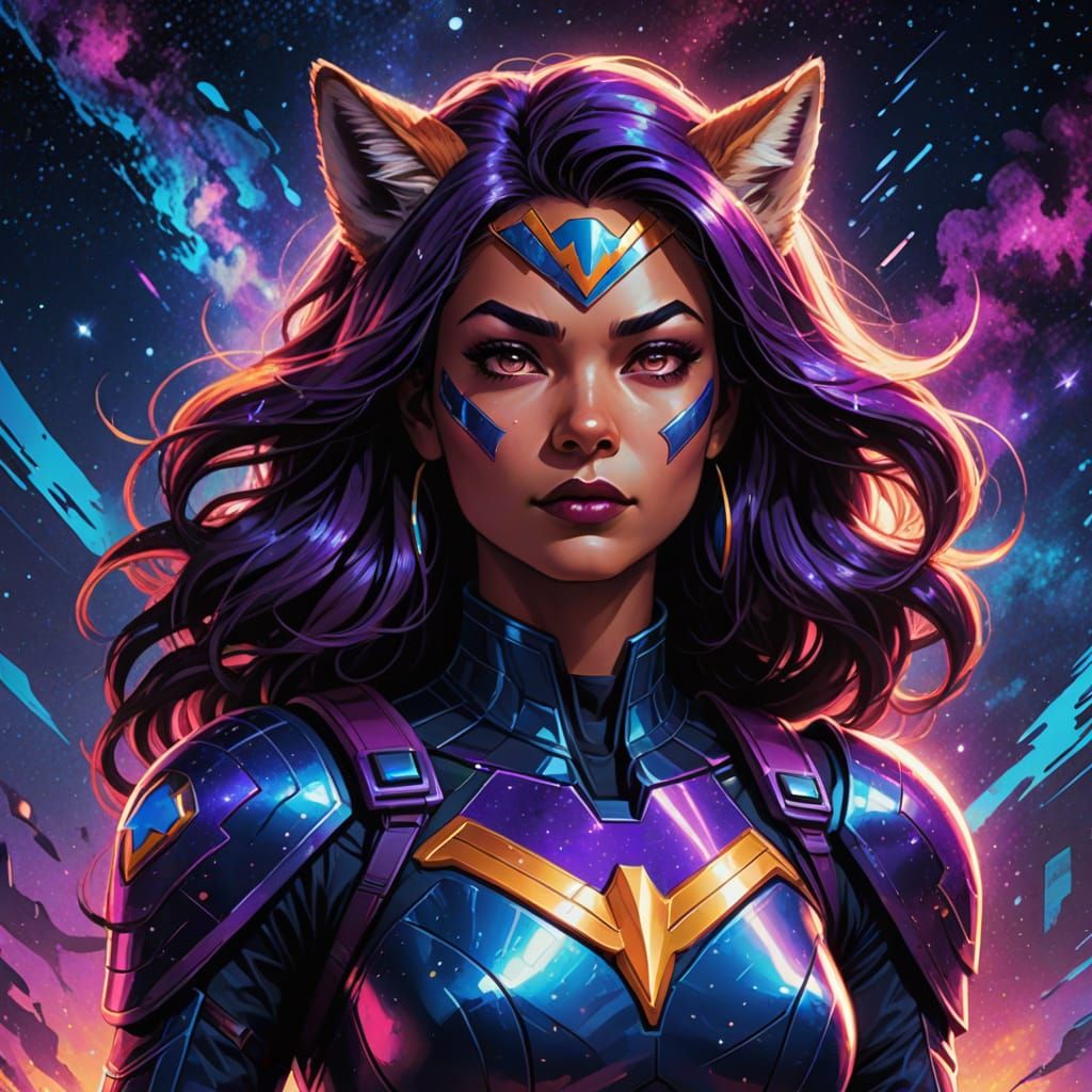 Cosmic Coyote Woman Superhero in Neon Style