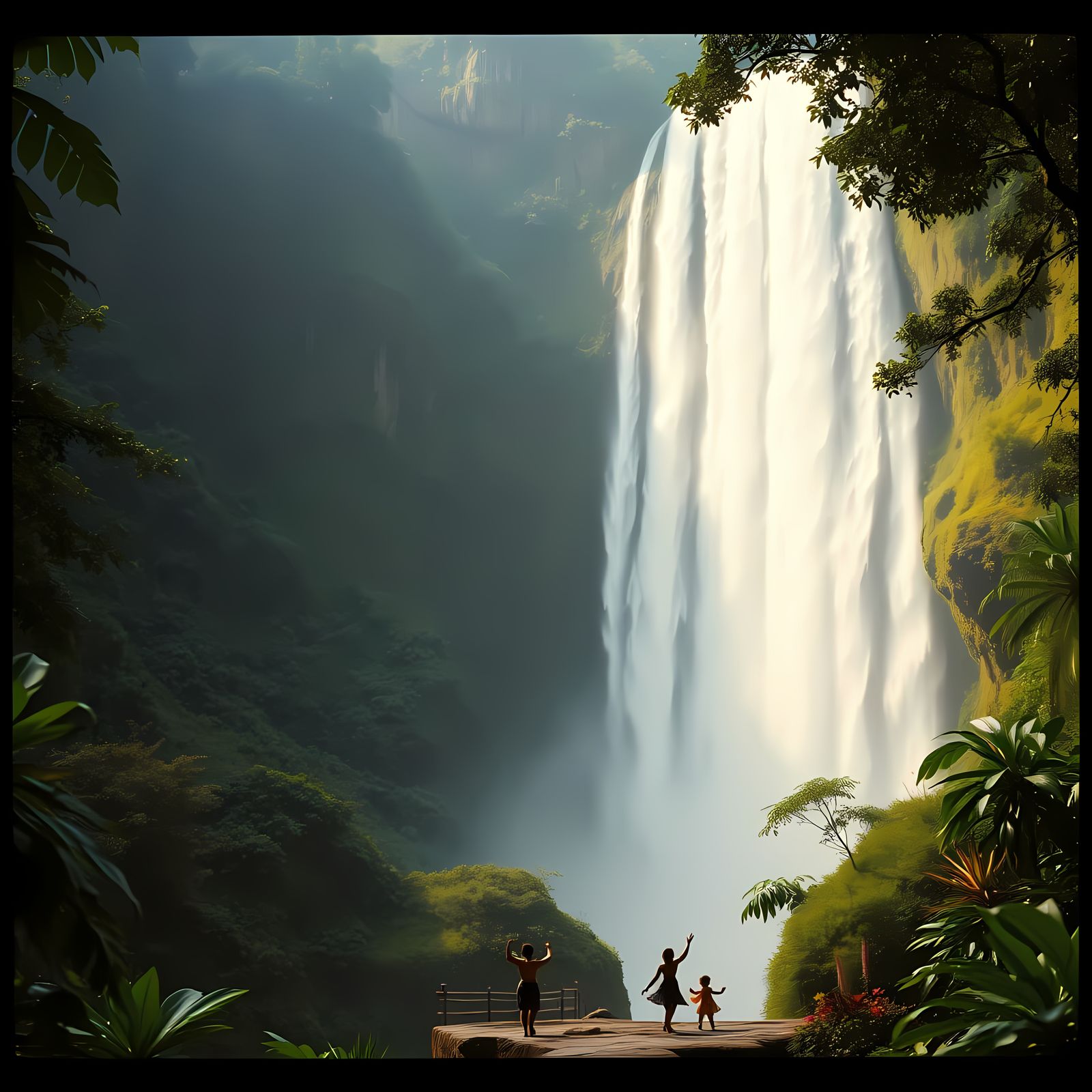 Surrealist Tropical Waterfall Wonderland in Gustav Klimt Sty...