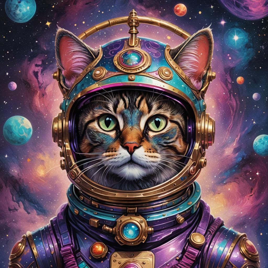 Cosmic Cat in Space Helmet: Dreamlike Concept Art