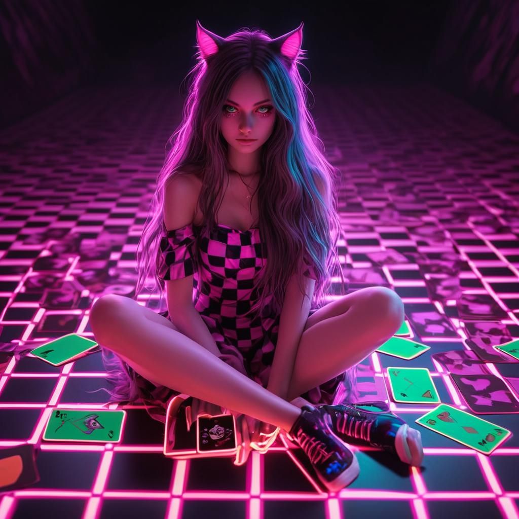 Dark Fantasy Anime Woman with Cheshire Cat