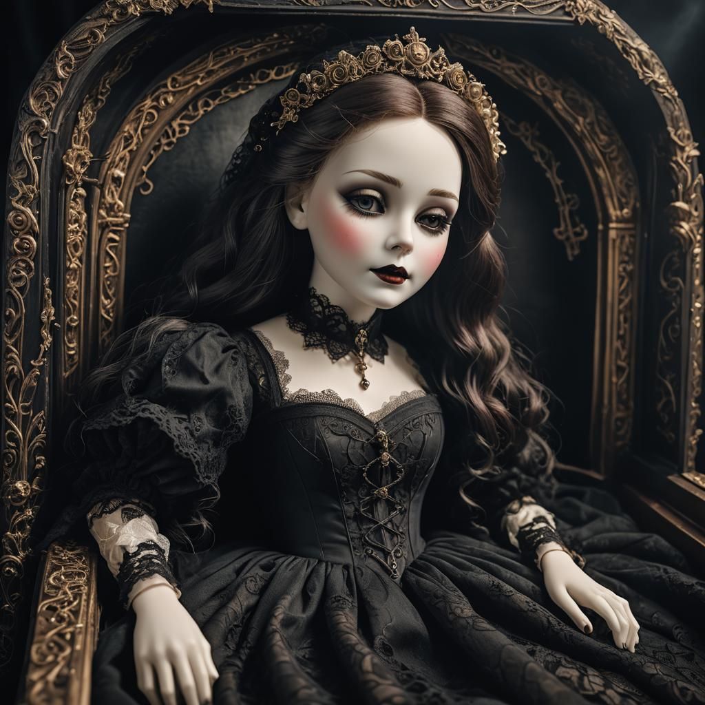 Creepy Gothic Porcelain Doll in Coffin