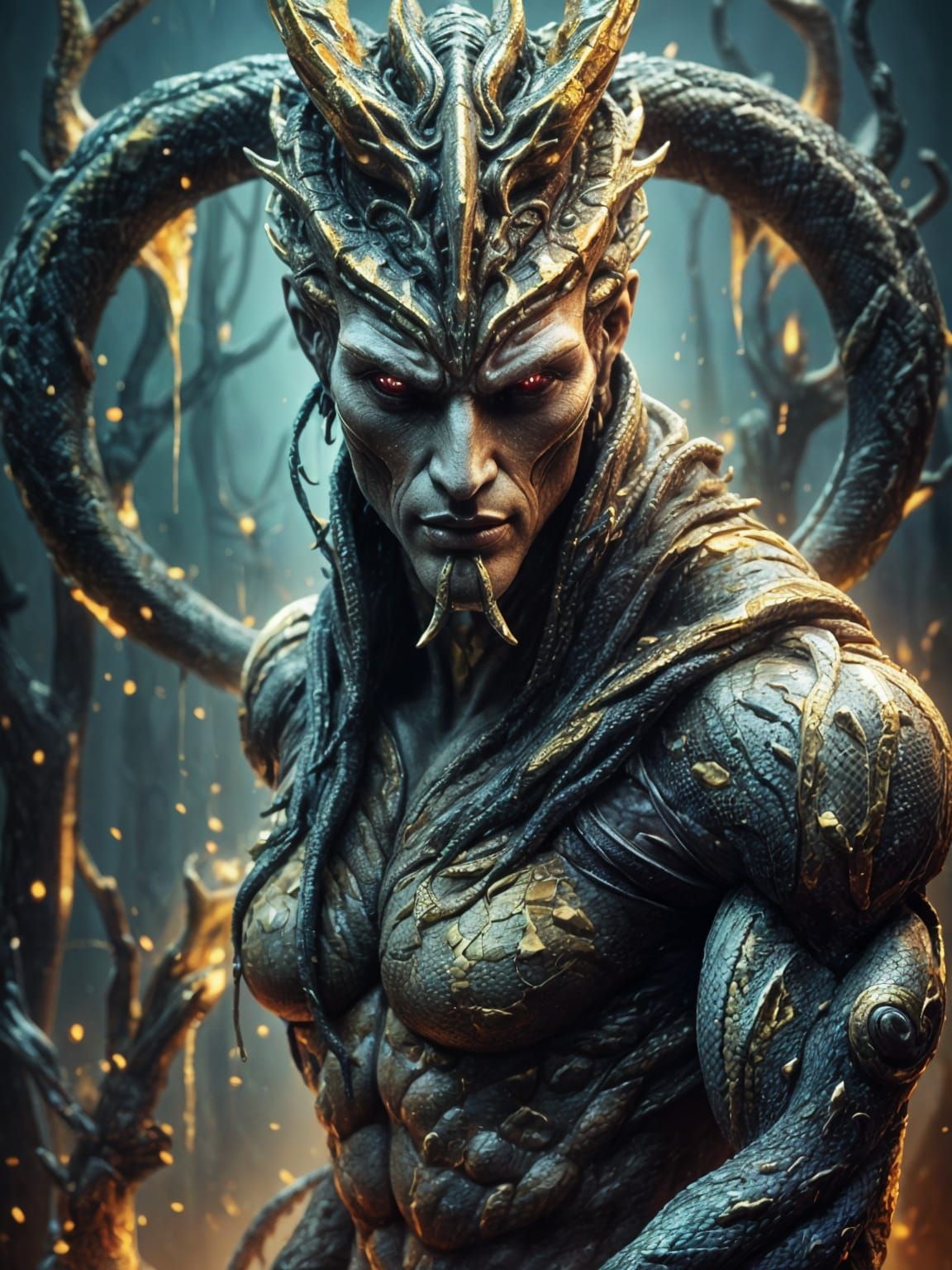 Terrifying Serpent God Hybrid in Aztec Style