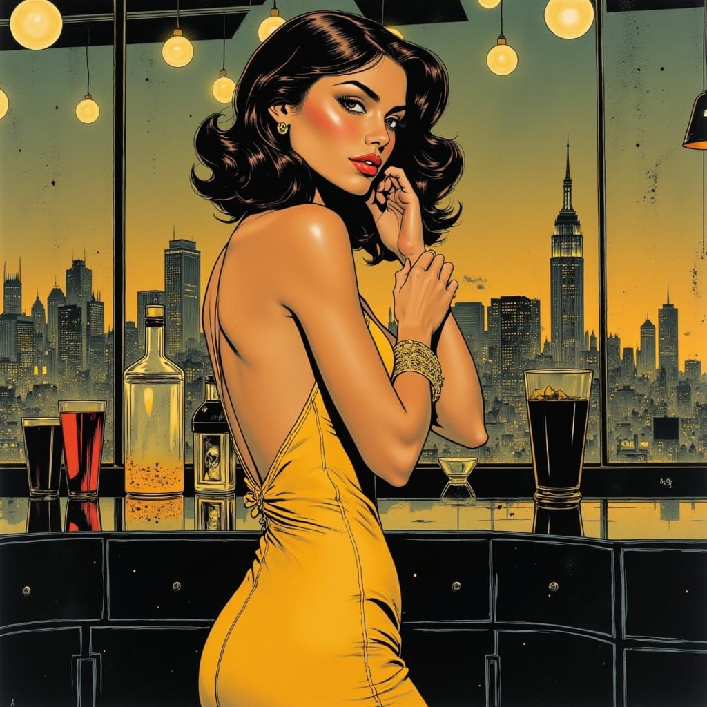 Elegant Socialite in Art Nouveau Style Illustration