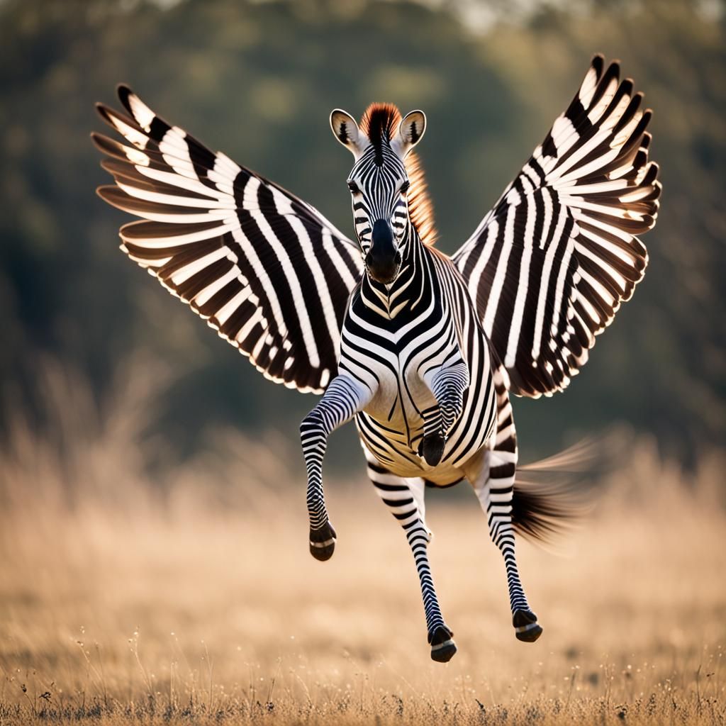 Flying Zebra with Bird Wings, Professional Photography