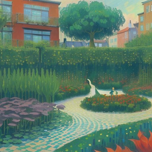 Mermaids in Urban Garden: Impressionist Style