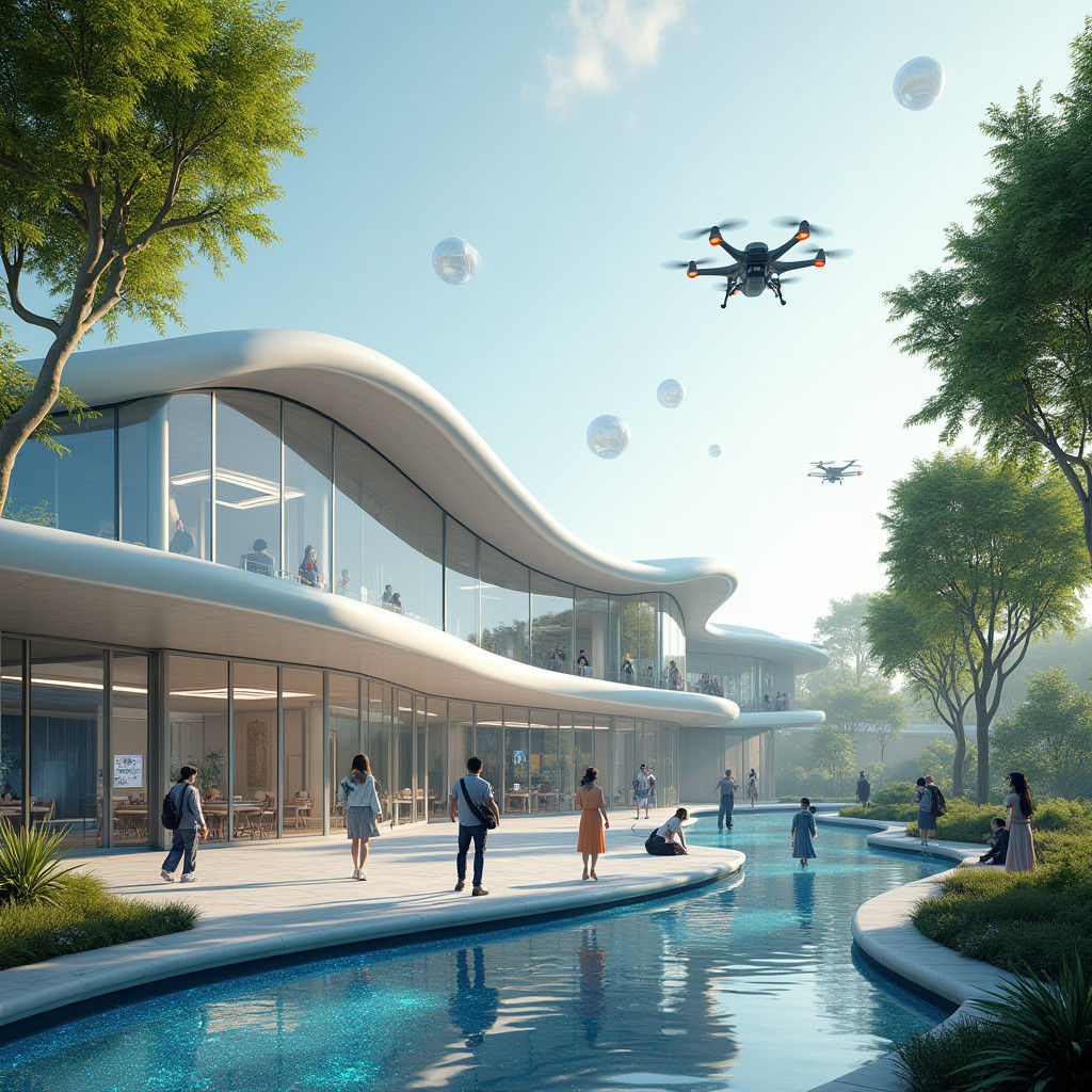 Futuristic School in 2100: Harmony of Nature and Tech