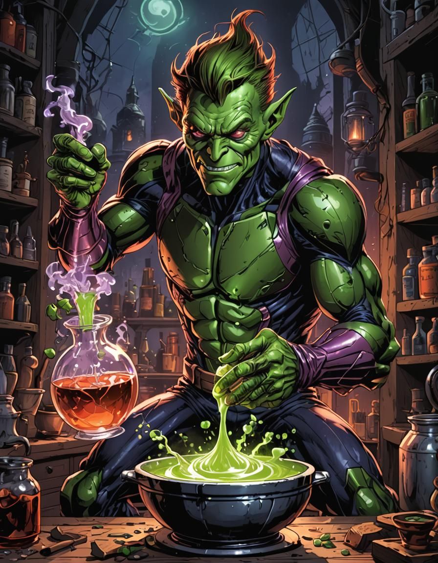 Green Goblin Potion, Digital Comic Book Art
