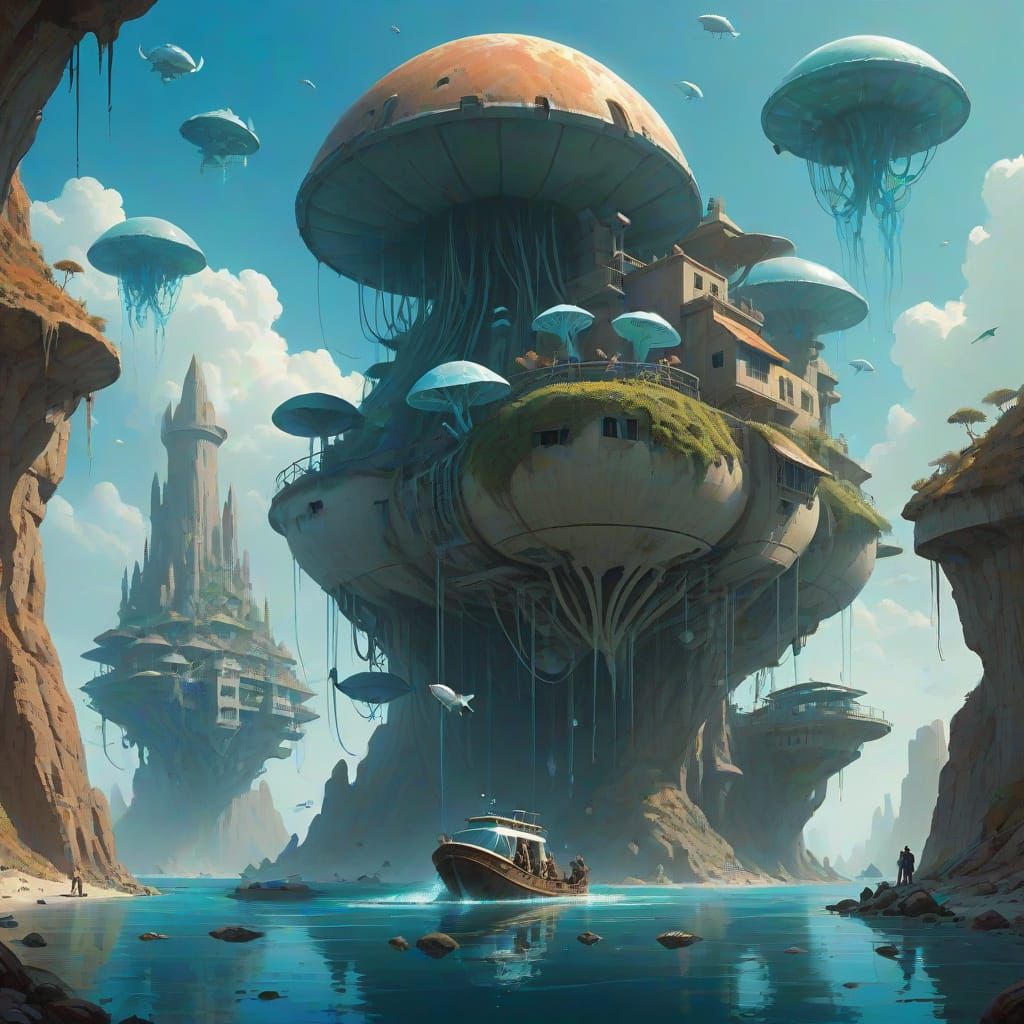 Surreal Underwater World with Land Creatures