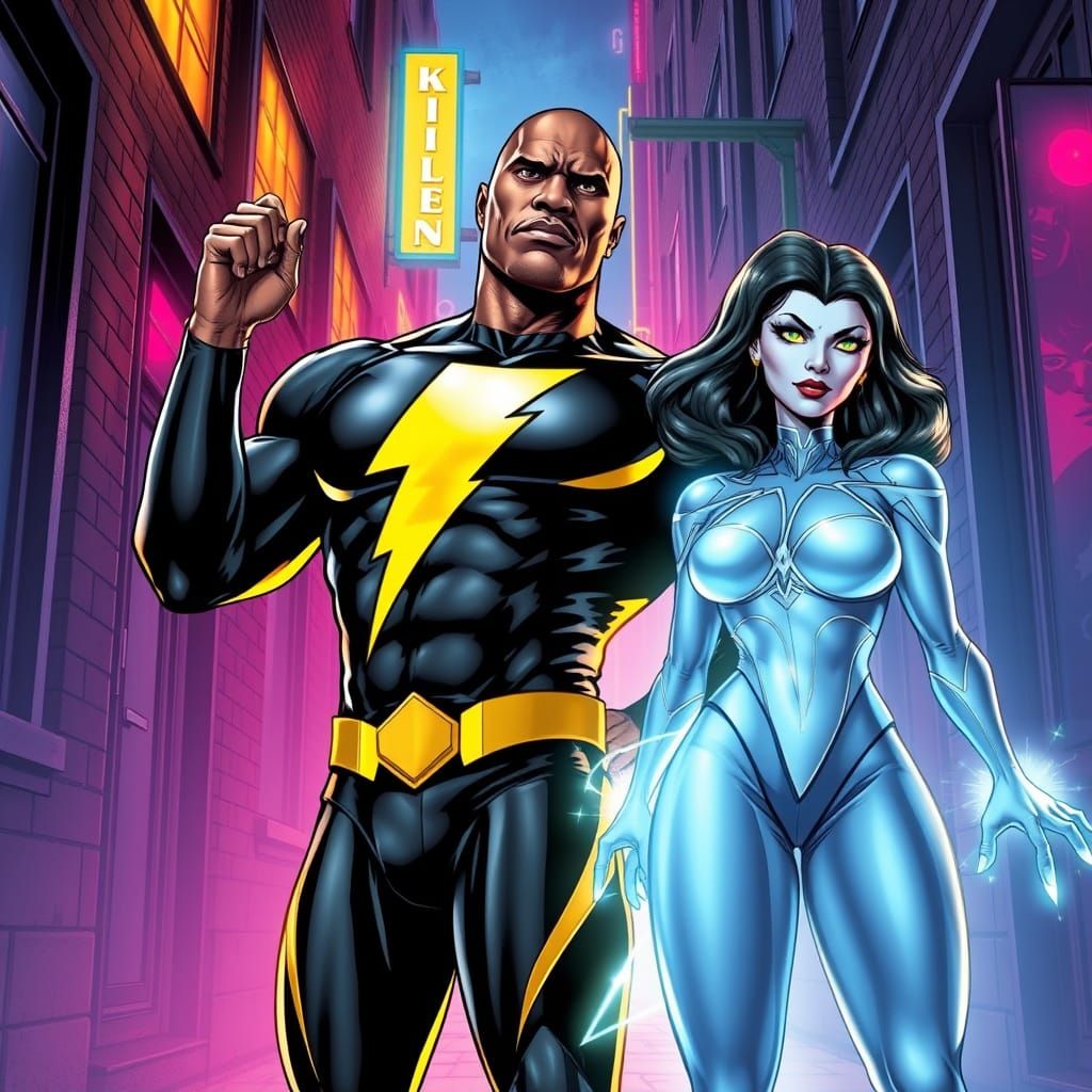 Black Adam and Killer Frost in a Neon Alley