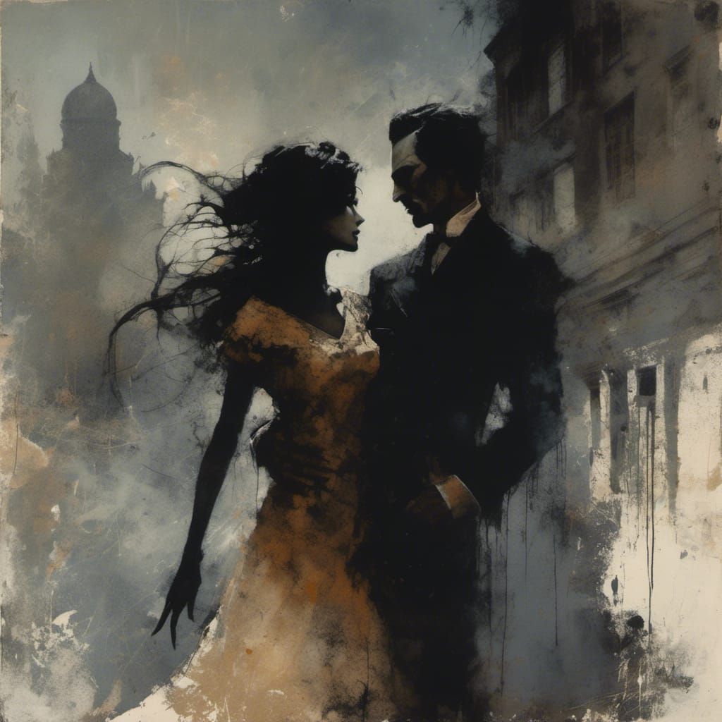 Creepy Lovers Dancing: A Macabre Fine Art Piece