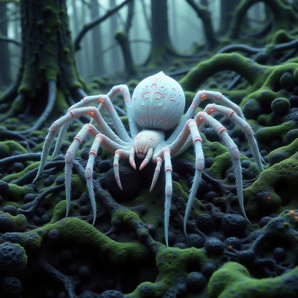 Darkened White Spider with Long, Skinny Legs