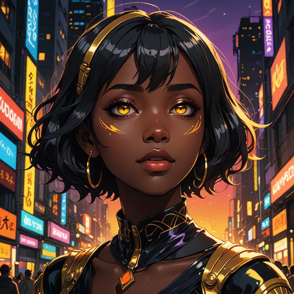 Gothic Anime Goddess Under Golden Spotlight