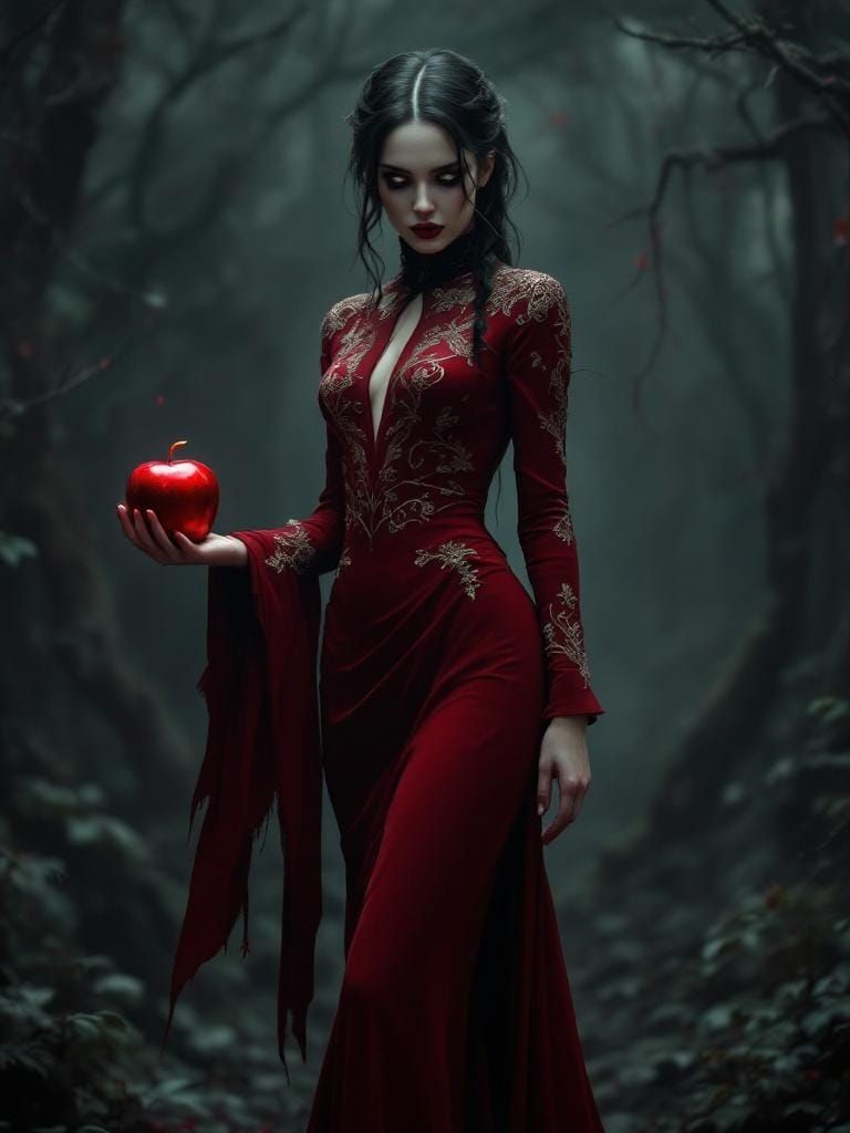 Mysterious Seductress with Apple in Photorealistic 8k