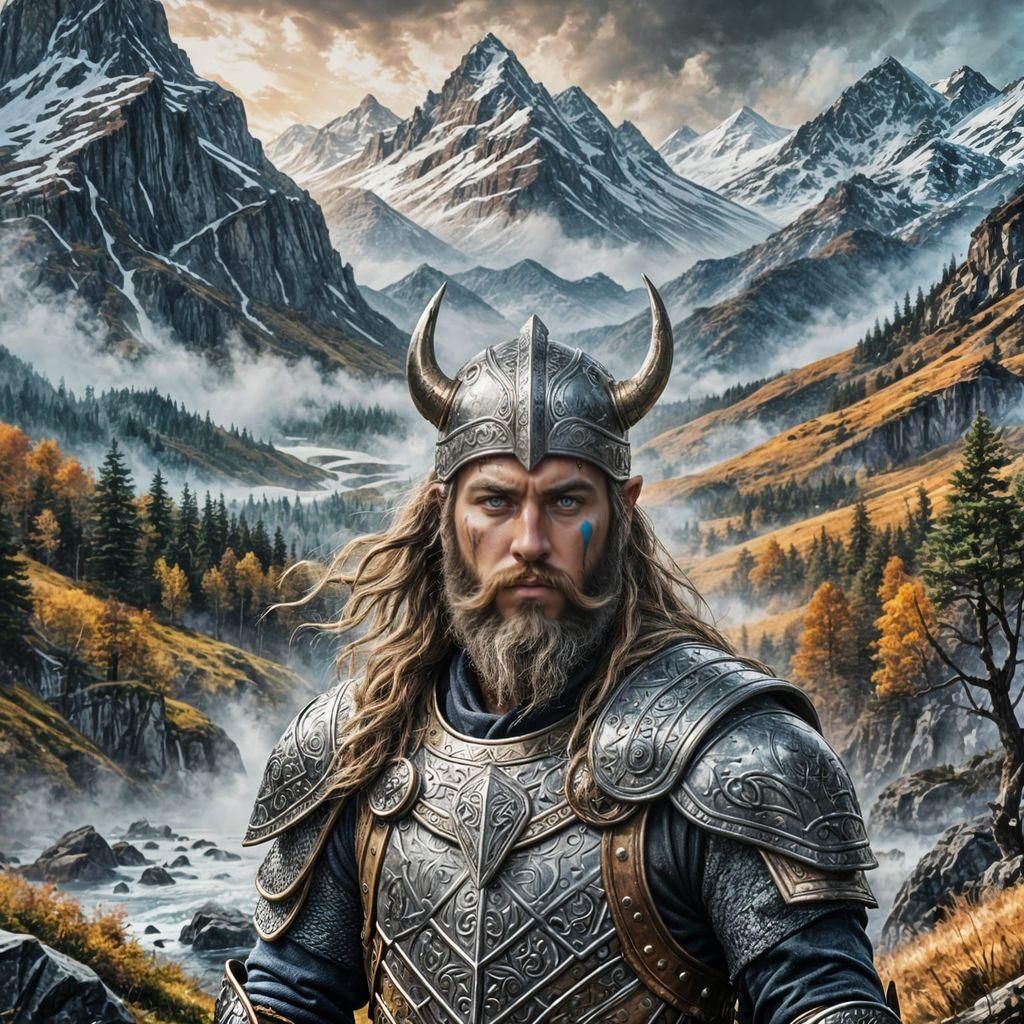 Viking Warrior God in Graffiti Art Style