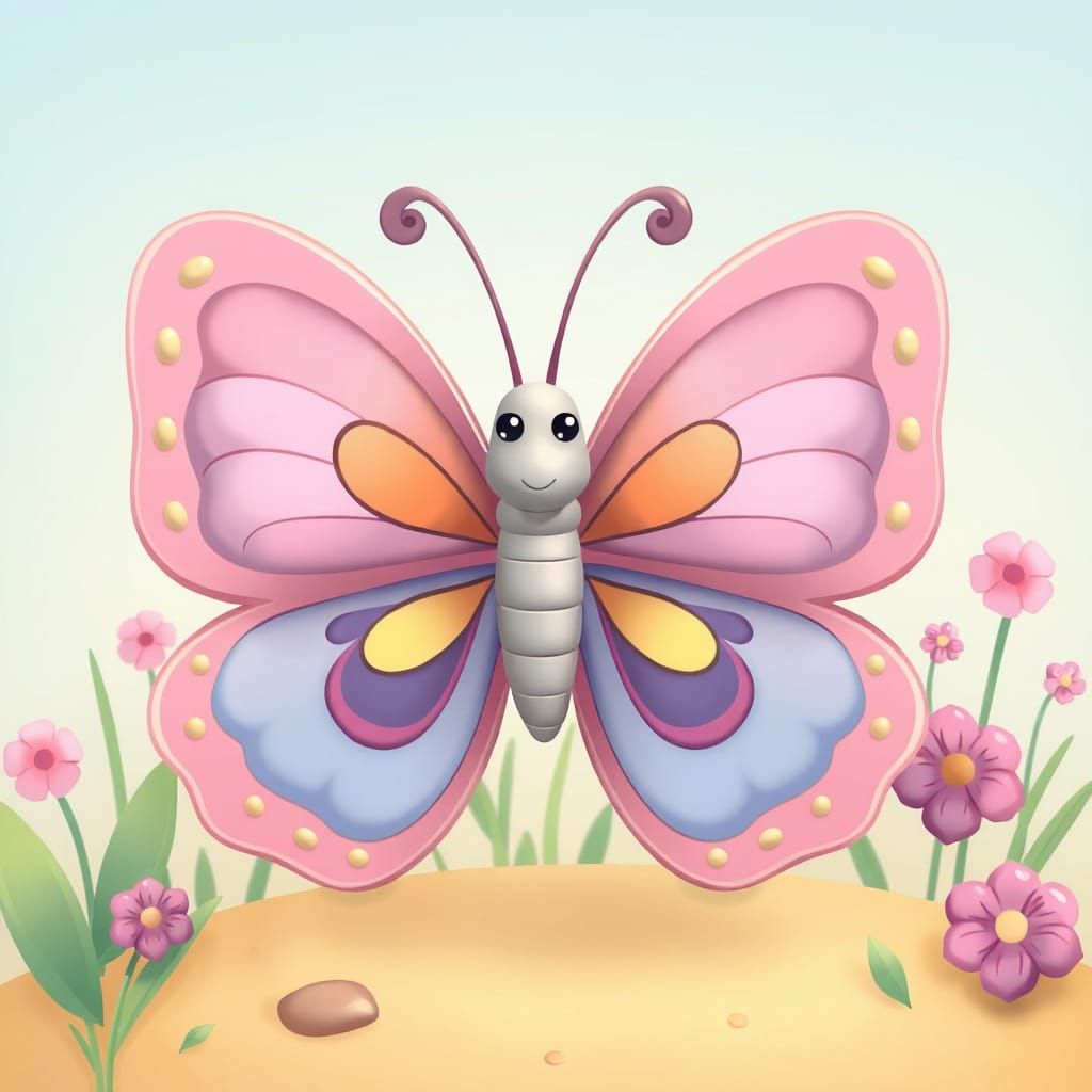 Whimsical Pastel Butterfly in Cartoon Style