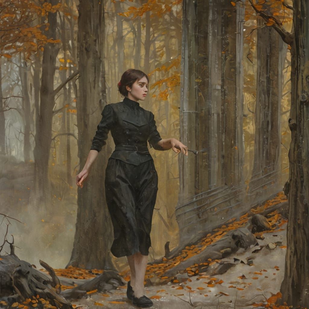 Misty Forest Figure in Golden Light