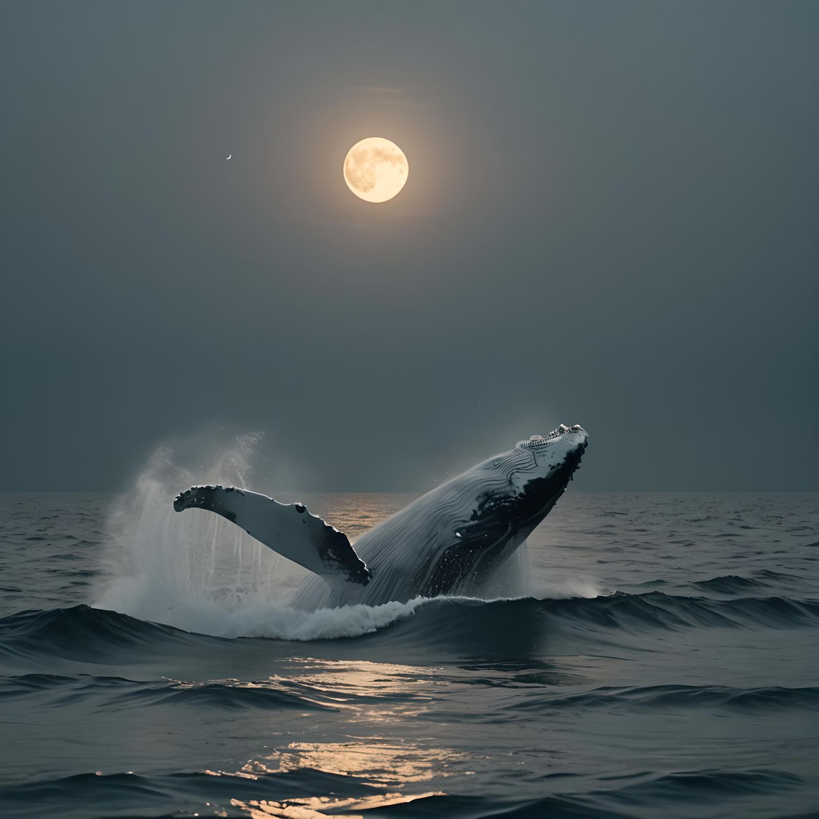 Majestic White Whale Emerges Under Moonlight