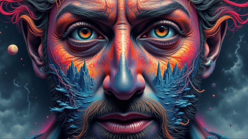 Surreal Mindscape Illusion with Hidden Faces