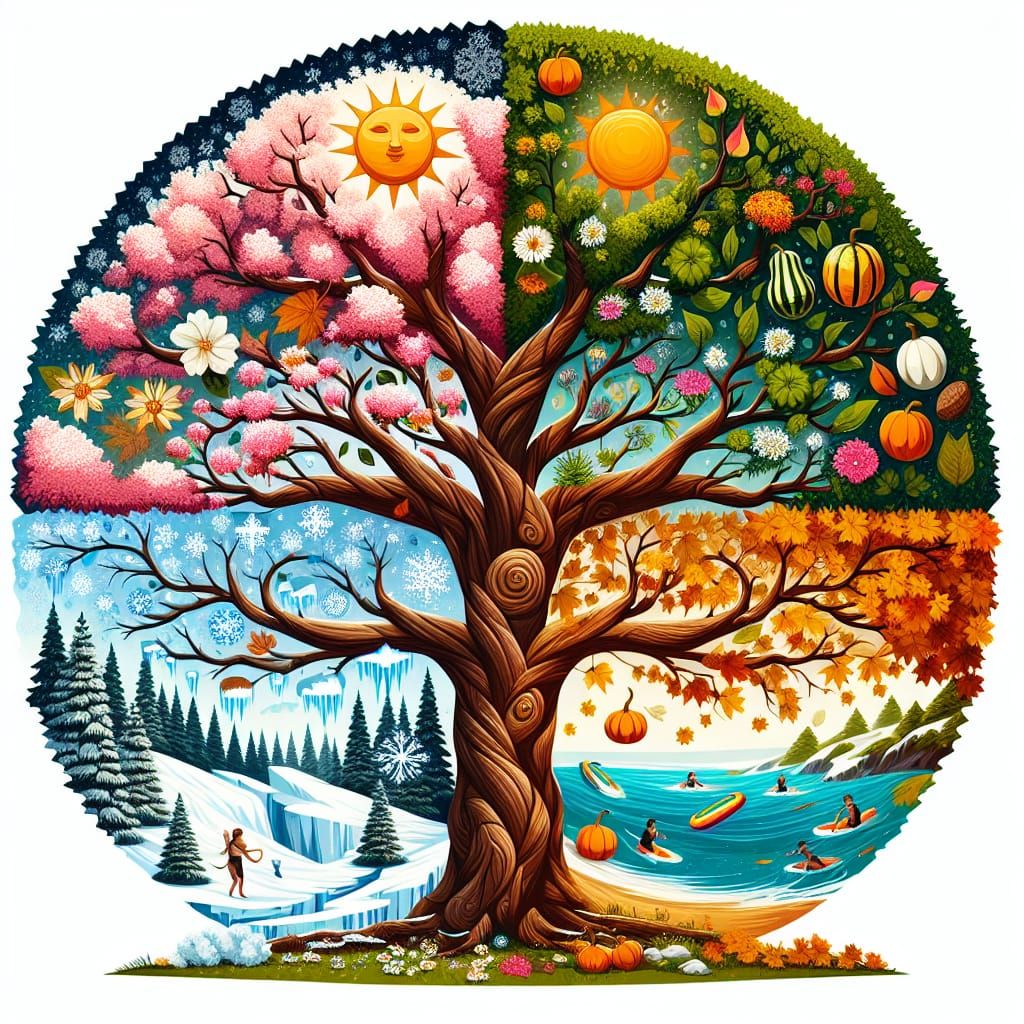 Four Seasons Tree: Winter, Spring, Summer, Autumn