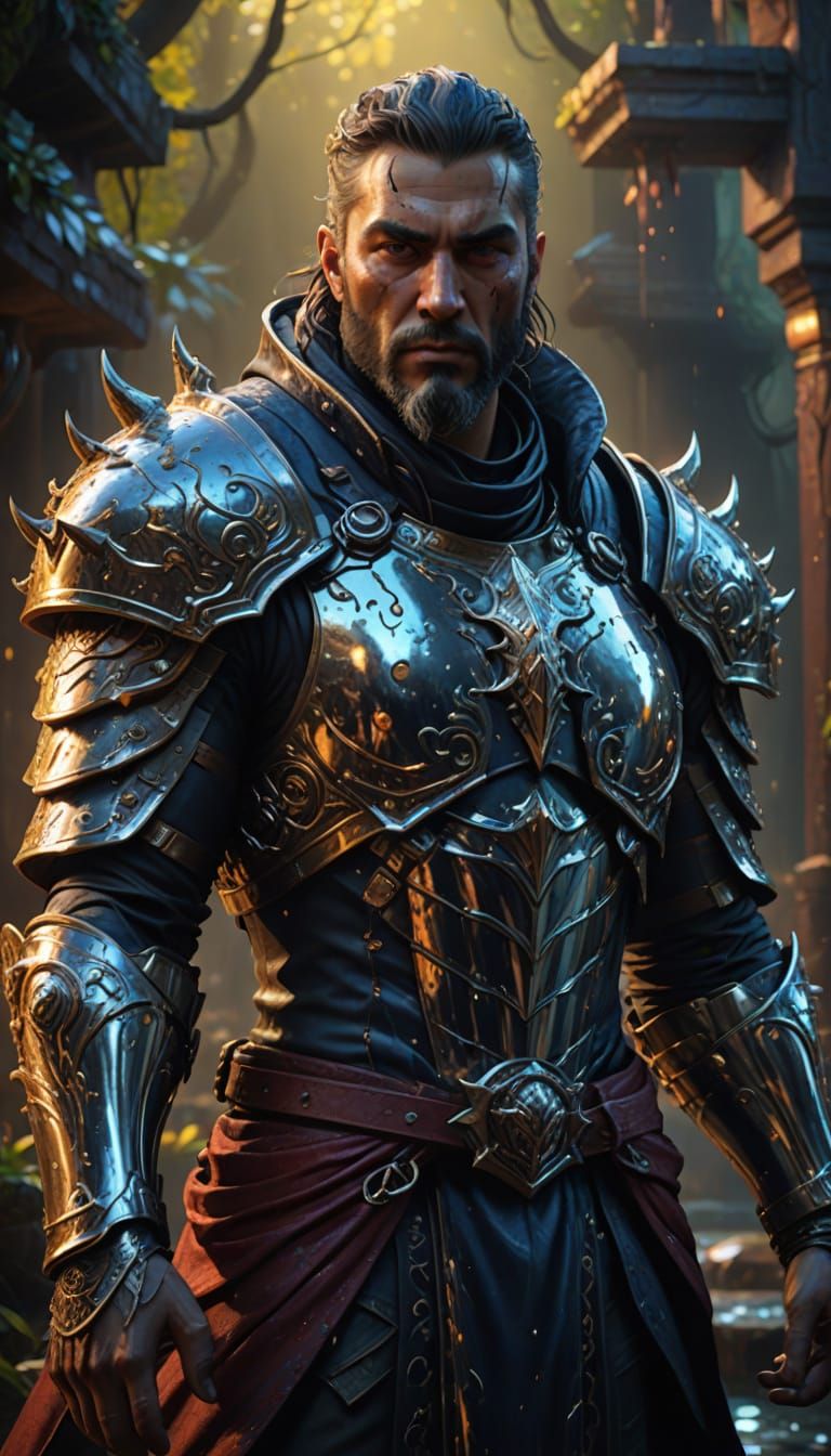 Chrome Fantasy Character Concept Art in Splash Style