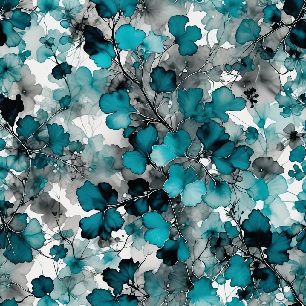 Monochrome Fairy Photogram in Blue Cyan Alcohol Inks