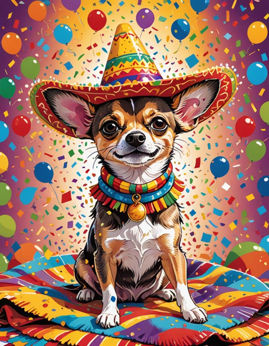 Festive Chihuahua with Sombrero Cartoon Illustration