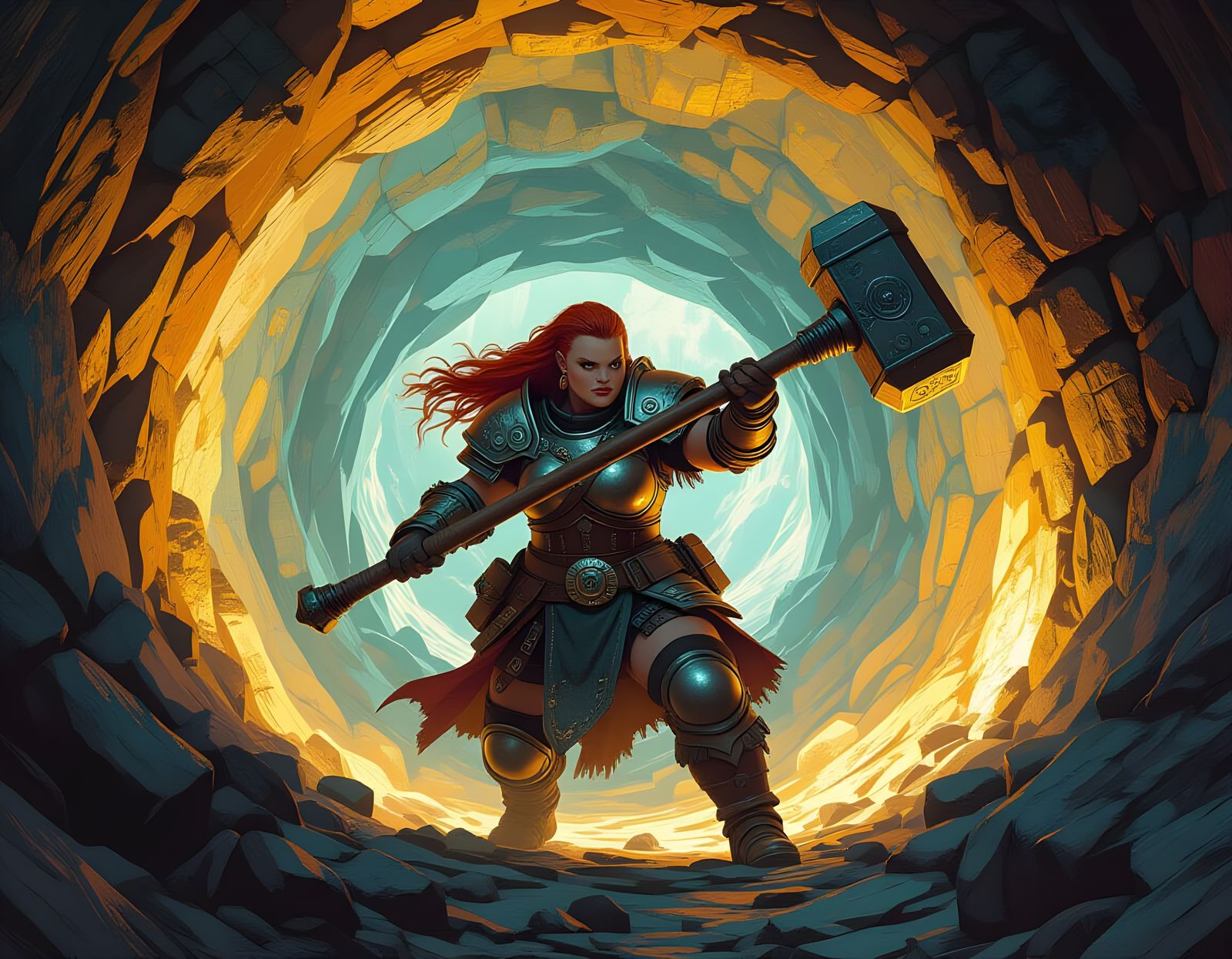 Female Dwarf Warrior in Goldmine