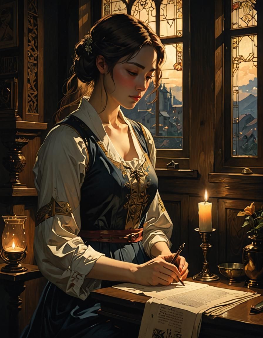 Medieval Candlelit Scene with Girl Reading