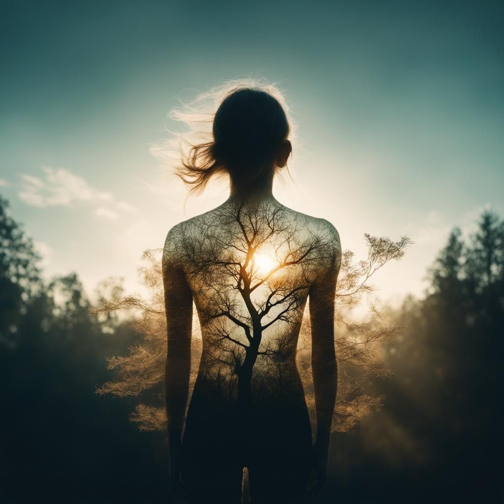 Sunlit Woman: Double Exposure Body Art
