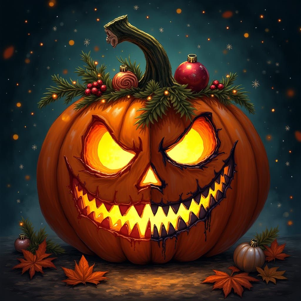 Dual-Theme Pumpkin: Halloween Meets Christmas