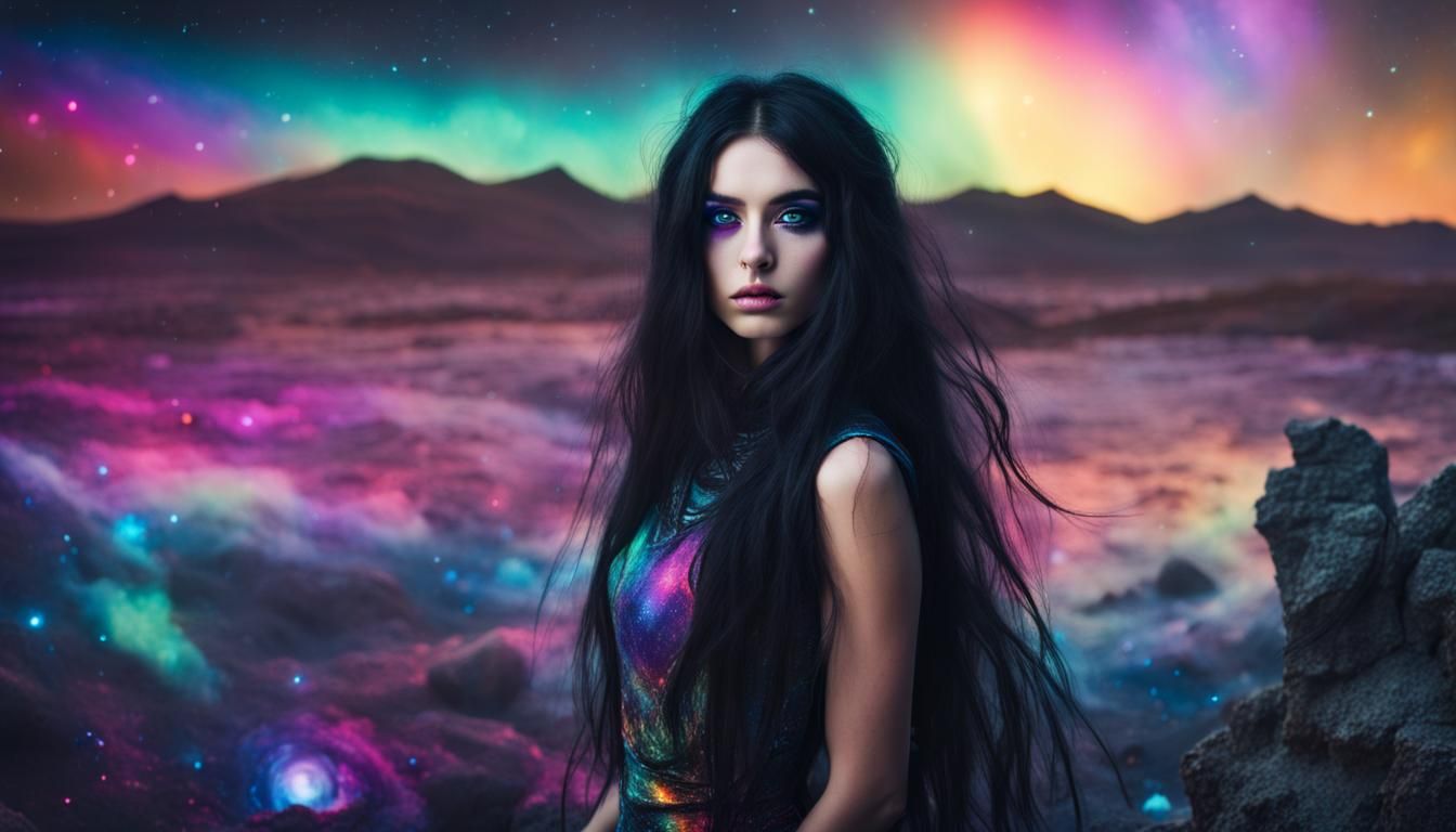 Enchanting Galactic Girl on Cosmic Landscape